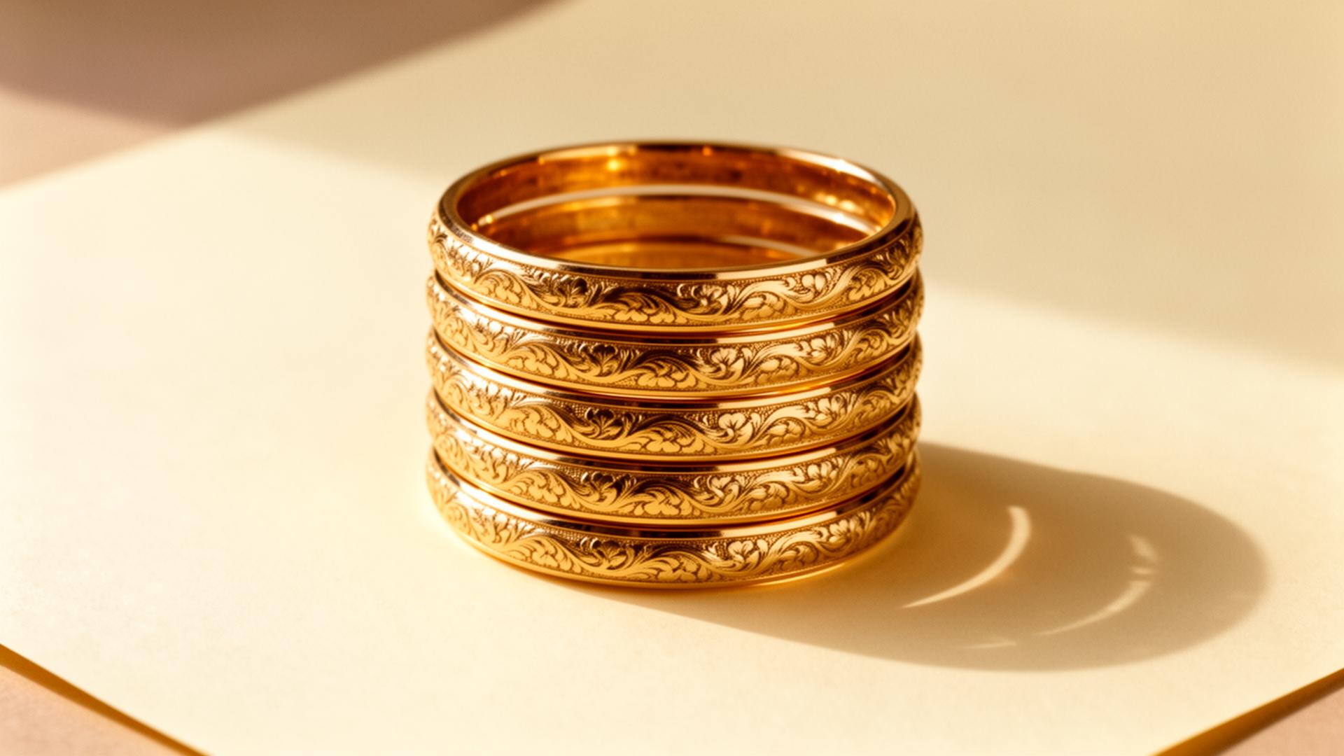 Hand-engraved gold-polished imitation bangles on cream paper